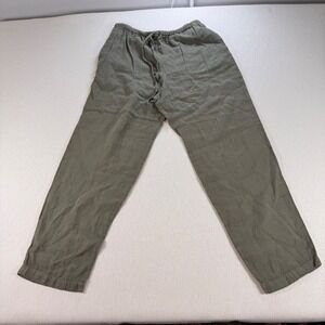 Marc Ware Womens Medium Olive Green 100% Linen Drawstring Straight Leg Pants USA